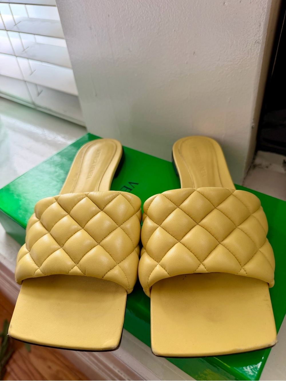 Bottega Veneta Quilted Yellow Leather Slide Mules - Picture 2 of 5